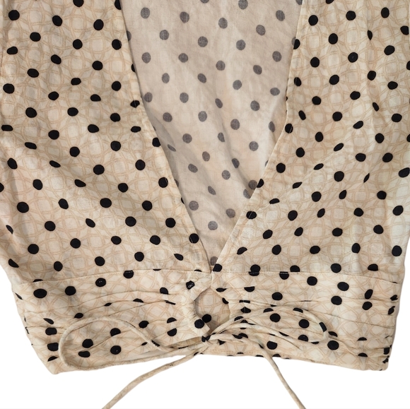 Peony Swimwear Resortwear Tie Front Crop Puff Sleeve Polka Dot Top - Picture 7 of 16